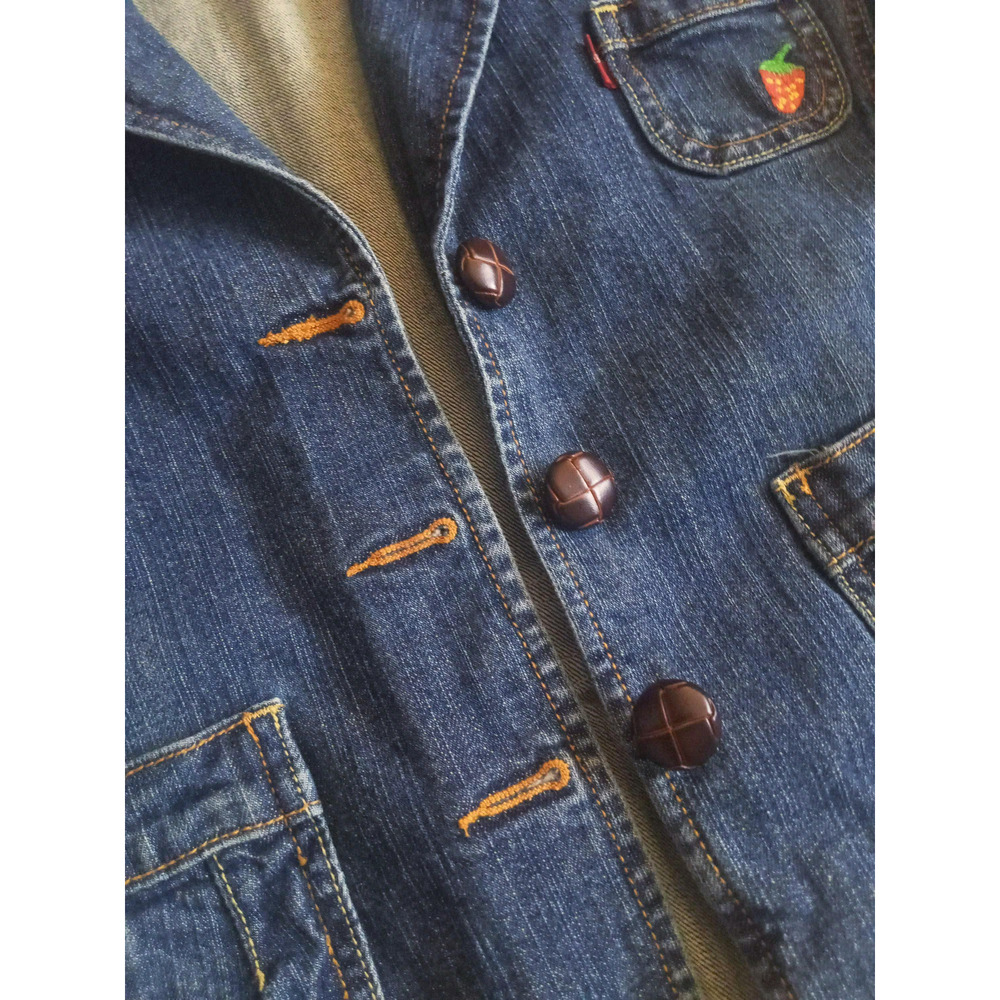 Women's Levi's Denim Jacket/Blazer with Embroidered Strawberry Size Large - Picture 7 of 10